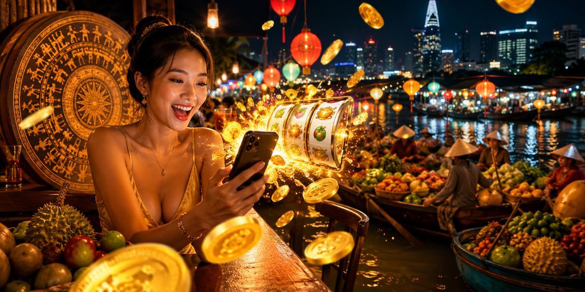 Người chơi tham gia slot game tại lễ hội vùng đồng bằng sông Cửu Long